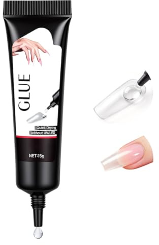 BUTBU 15 g Nagelstrasslim supersjälvhäftande gel för konstgjorda naglar | Halvfast nagellim Extra starkt, långvarigt och snabbtorkande nagellim, ingen UV/LED-lampa behövs för geltips