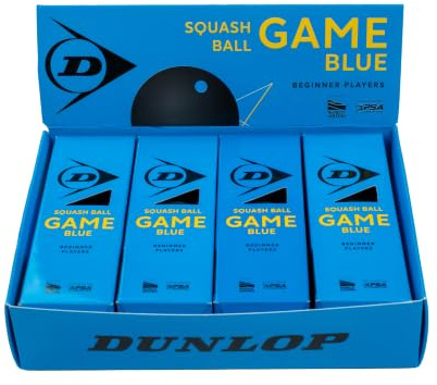 Dunlop Balles de Squash Game Blue, Point Bleu | 12 % plus grande que Pro | 40 % de temps de vol en plus | Contact facilité | Rebond constant | Contrôle pour débutants