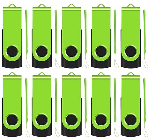 EASTBULL USB Stick 4GB 10 Stück USB-Sticks 2.0 mit 10 Stück Seil Grün | Drehbar Speichersticks Drive Flash Laufwerk
