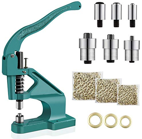 Máquina de ojales, máquina perforadora de ojales, resistente con ojales, para prensar a mano, con 900 ojales en 3 troqueles diferentes, troqueles: 6 mm, 9 mm, 12 mm para ropa, manualidades de cuero,