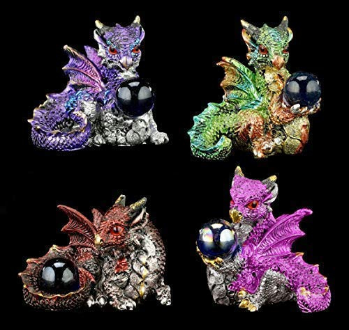Fantasy Drachen Figuren 4er Set - Der Schatz | Dekoartikel, handbemalt