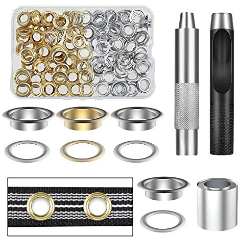 Vastar ösen Werkzeugset aus Reinem Kupfer, 100 Teile (1/2 Zoll ID) 50 Farben in Gold und Silber mit Aufbewahrungsbox, Geeignet für Lederplanen und Andere Stoffe, Langlebig (Gelb)