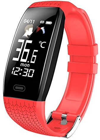 Bracciale Intelligente Con Temperatura Corporea Funzione Di Misura, Impermeabile Fitness Tracker, Sleep Monitor, Monitor Di Frequenza Cardiaca, Bluetooth Intelligente Orologio Per Uomini E Donne,Rosso