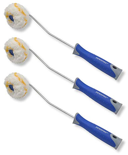 3 Stück DEWEPRO® Eckenroller inkl. Steckbügel - Eckwalze mit ergonomischen 2-Komponenten-Griff - Eckroller für Emulsions-, Acryl- und Latexfarben