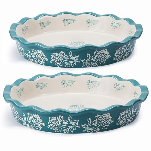 Wisenvoy Pie Pan Ceramic Pie Dish Blue Pie Plate Porcelain Deep Dish Pie Pan Non-Stick Pie Pans
