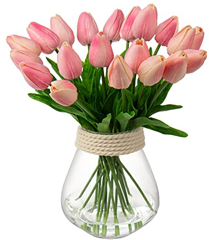 20 Stück Künstliche Tulpen, Latex und Seide Blumen Real-Touch für Home Party, Hochzeitsstrauß und Garten Dekoration
