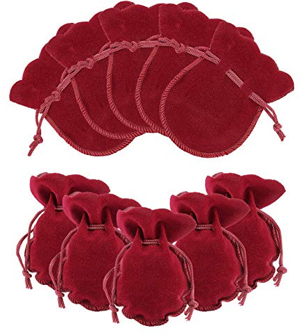 NBEADS 50 sacchetti in velluto, sacchetti per gioielli con coulisse a forma di Calabash, piccoli sacchetti regalo per caramelle per Natale, matrimonio, compleanno, bomboniere, rosso scuro, 9 x 7 cm