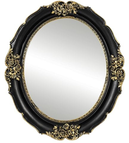 Wandspiegel, Gothic-Dekor, ovaler Vintage-Stil, 26,7 x 31,8 cm, Schwarz