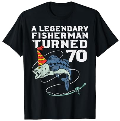 Legendary Fisherman Turned 70 Fish 70th Birthday Fishing Men T-Shirt, Men, Black, Large