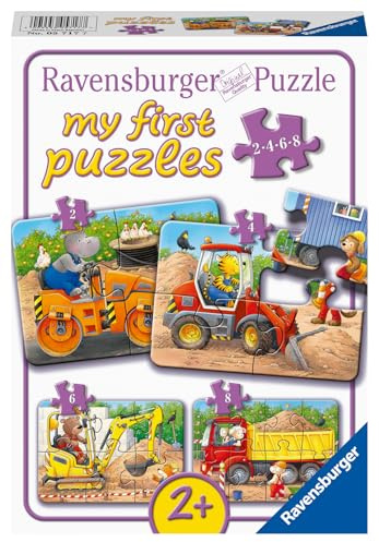 Ravensburger Puzzle Tiere auf der Baustelle - 2, 4, 6, 8 Teile Puzzle ab 2 | my first puzzle mit 2, 4, 6, 8 Teile, Kinderpuzzle ab 2 Jahre, Ravensburger Qualität