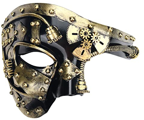 Lilwemen Masque pour homme Masque de bal masqué Fantôme de l'opéra Demi-masque (Or-C)