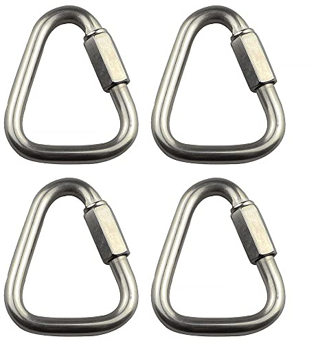 Carabiner Buckle, 4PCS Triangle Link Chains, Stainless Steel Triangle Buckle Climbing Carabiner Quick Connect, Spring Snap Key Clip Hook Screw Gate Buckle