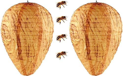2 Pack Wasps Repellent Nest, Artificial Wasp Nest Decoy Dummy, Bees Insects Trap Hive, Hornets Yellow Jackets Control (Yellow)