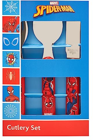 Spider-Man Face 3 Piece Cutlery Set – Metal, Reusable Children's Knife, Fork & Spoon, Kids-Size, Made from Food-Safe Stainless Steel & ABS Plastic – for 36 Months & Up
