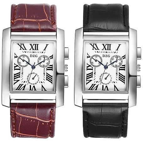 JewelryWe Herren Armbanduhr, Retro Kalender Analog Quarz Uhr mit Rechteckig Römischen Ziffern Zifferblatt und Leder Armband, Farbe: Schwarz, Blau, Braun
