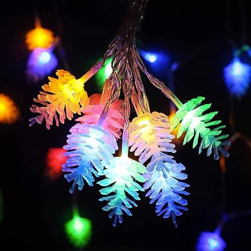 DINOWIN Lichterkette Weihnachtsbaum 9.85FT 20 LED Weihnachten Tannenzapfen Lichterkette Batterie Betrieben LED Weihnachtsdeko Innen Lichterkette für Wand Party Zäune (Vielfarbig)