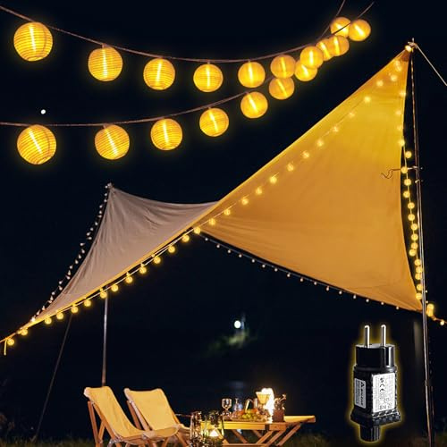 SALCAR 15m LED Lampion Außen, 50er Laternen LED Lichterkette, Wasserdicht Gartenlaterne Deko für Draußen mit 8 Beleuchtungsmodi, 31V Sicherheitsnetzteil - Warmweiß