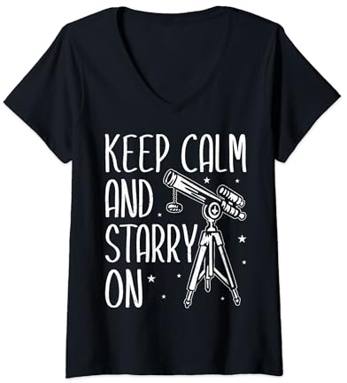 Damen Teleskop Nachthimmel Uhr Sterne Astronomie Liebhaber T-Shirt mit V-Ausschnitt