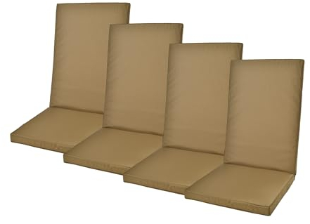 Rattanland® Gartenstuhlauflagen Hochlehner - Stuhlkissen Set - Wasserdichter Stoff - Sitzauflagen Hochlehner, Auflagen für Gartenmöbel, Hochlehner Auflagen, Sitzkissen für Gartenstühle (4, Braun)