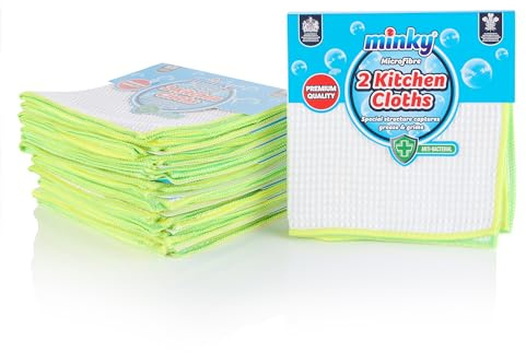 Minky x2 Long Lasting Kitchen Cloths - Pack Of 9, High-Density Microfibre Cloth With Anti-Bacterial Protection, Weave Structure, Multifunctional Cleaning Cloth, Premium Quality