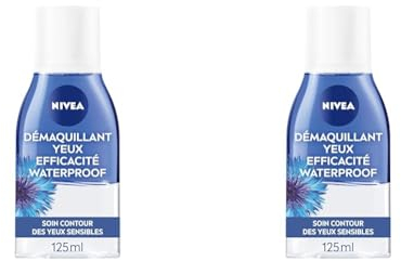 NIVEA Démaquillant Yeux Double Action au Bleuet (1 x 125 ml), nettoyant visage enrichi en eau purifiée, soin visage femme pour tous types de peaux, format voyage (Lot de 2)