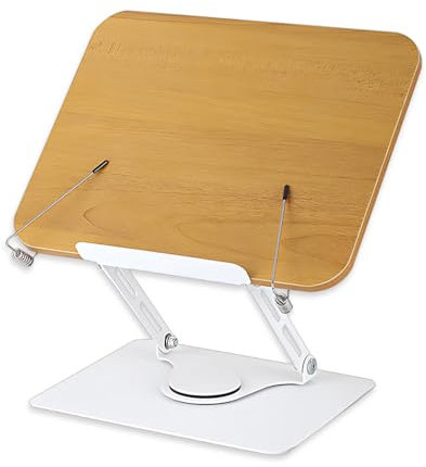 360° drehbarer Buchständer zum Lesen, Bambus Kochbuchhalter, verstellbare Höhe & Winkel, Aluminiumlegierung, faltbar & tragbar, für Büro, Küche, Schule