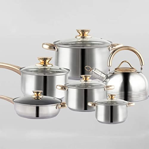 Ollas y sartenes Juego de ollas de cocina de acero inoxidable de 6 piezas Estufa electromagnética para el hogar Estufa de gas Sartén Sartén para leche Olla para cocinar Juego de