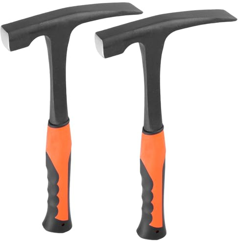 FUNSUEI 2 PCS 30 oz Masonry Brick Hammer, All Steel Forged Brick Hammer with Non-Slip Shock Absorbing Grip