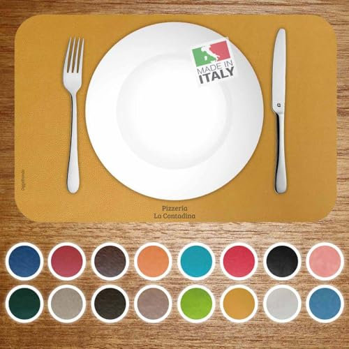 OGGETTANDO: SET 12 pz personalizzabili tovagliette lavabili americane tovagliette ecopelle lavabile antimacchia, per casa, cucina, ristorante, hotel (Giallo ocra pelle, 12pz - M)