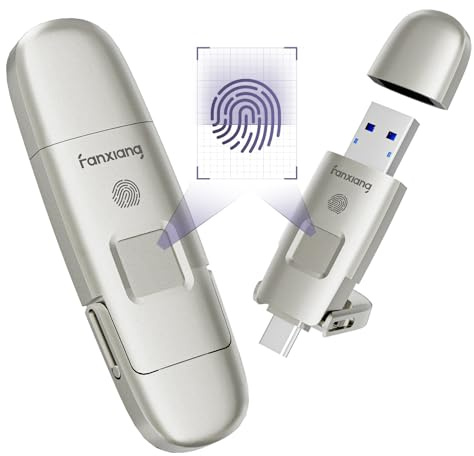 fanxiang Clé USB 256Go avec cryptage AES-256 et sécurité par Empreinte Digitale, 550Mo/s USB 3.2 Gen 2, Double Ports USB-A + Type-C, Solid State Flash Drive pour PC Portable Smartphone et Tablette