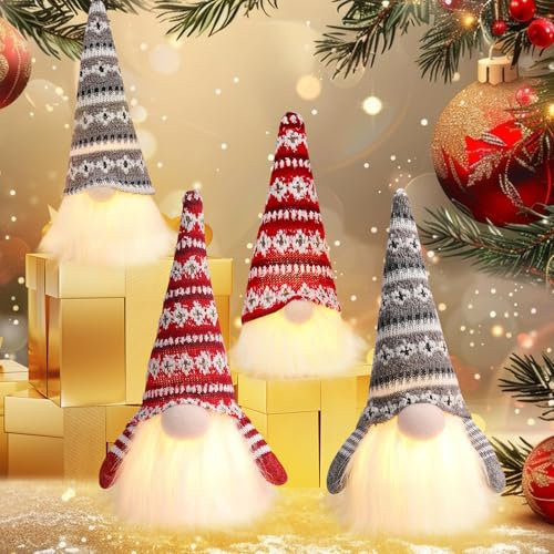 Wichtel Figuren Weihnachtsdeko, 2er Weihnachten Deko Wichtel mit Licht, Weihnachtswichtel Figuren LED Weihnachtsdeko Amerikanisch Beleuchtet Wichtel Weihnachtsfiguren für Weihnachtsdeko Innen (4pcs)
