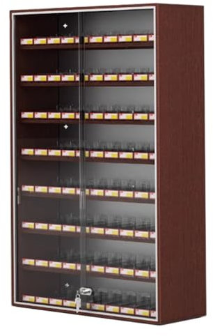 DMMFTERL Cigarette cabinet with door and lock, Aluminum Cigarette Candy Display Cabinet Showcase, Wall Mounted Cigarette Rack for Supermarket Convenience Store (Color : Brown, Size : 80x60x7cm)