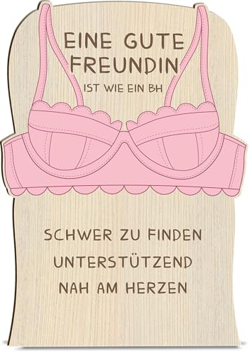 BH Geschenk Holzkarte - BH Geburtstagskarte | Lustiges BH Motiv, Witzige BH Sprüche, Geschenk für Frauen, Humorvolle BH Spruchkarte für Freundinnen, Scherzartikel Geschenk mit BH Motiv