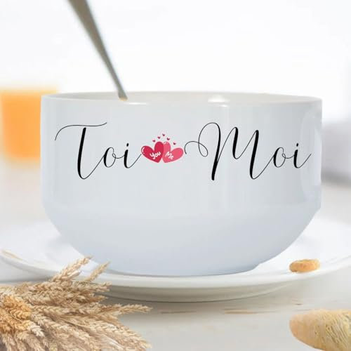 Bol Personnalisé en Céramique, Bol toi et moi, 70 cl, Idéal pour Saint-Valentin