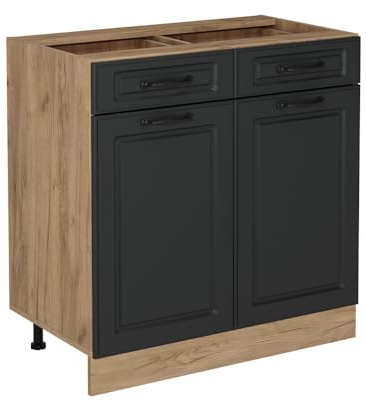 Vicco Küchenunterschrank R-Line, Anthrazit Landhaus, 80 cm | MDF-Front · Ohne Arbeitsplatte · Höhenverstellbare Füße · Metallgriffe · ✓ Leichter Zugriff