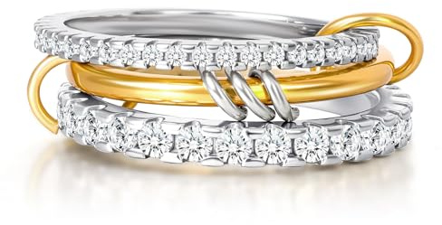 FANCH Bagues Empilable en Or pour Femmes en 14K Plaqué Or Zircone Cubique Bague Interlock Déclaration Multi-Bague Ton Argent Or Connexion Bande Bague 57