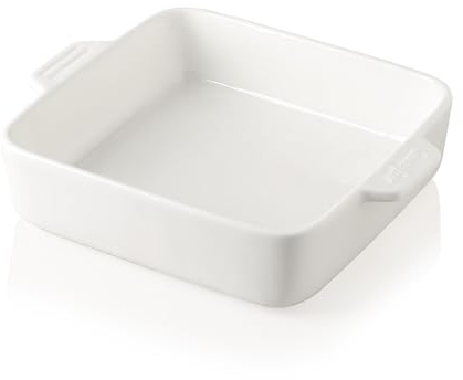 Sweejar Ceramic Baking Dish, 8 x 8 Cake Baking Pan for Brownie, Porcelain Square Bakeware with Double Handle for Casserole, Lasagna, Family Dinner (White)