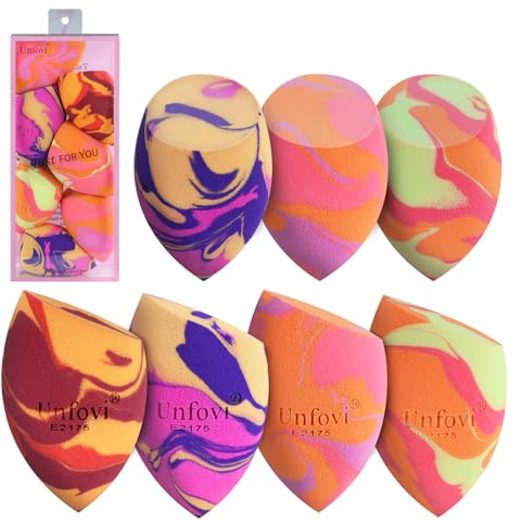Unfovi 7Pcs Tri Color Makeup Sponge, Low Absorption Latex Free Soft Makeup Sponges For Foundation,Beauty Sponge Blender for Power&Cream,Liquid (Multicolor)
