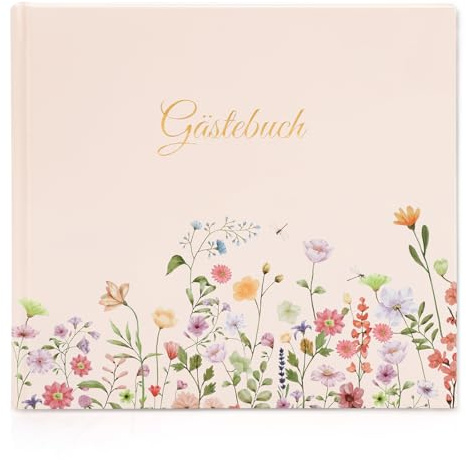 Gästebuch Geburtstag Blanko mit 40 Schöne Aufkleber und 48 Doppelseiten Premium Dickem Papier,Größe 21x23cm Guest Book,Hochzeitsgästebuch für Hochzeiten Geburtstage Polterabend Taufe Ferienwohnung
