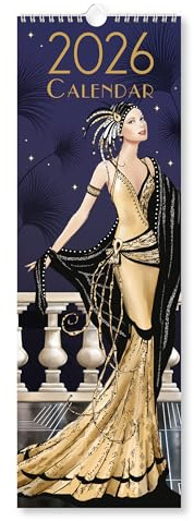Claire Coxon Art Deco 2026 Slim Wall Calendar | Monthly Planner with Vintage-Inspired Artwork & Hanging Loop