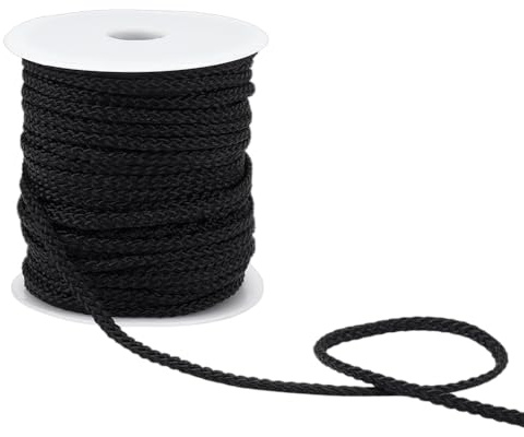 PH PandaHall Cordón trenzado de 32.81 yardas, 1.5 mm, cuerda trenzada para persiana para reparación de persianas, cortinas de manualidades, campamento al aire libre, color negro