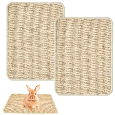 PYserne 2 alfombrillas de sisal para rascar conejos, alfombras de cáñamo para roedores, 30 x 40 cm, jaula para mascotas, ropa de cama natural, conejo, garras, cuidado dental para masticar, anidar