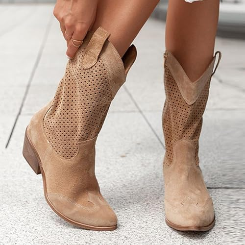 Generic Women's Brown Western Cowboy Boots, Size 6 UK, Pointed Toe, Suede, Winter, Solid Pattern, Comfortable Interior, Easy On/Off, Secure Fit, Western Style