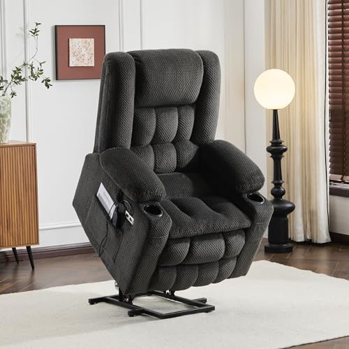 PALLOME Elektrischer Aufstehsessel für Senioren, Fernsehsessel Relaxsessel mit Massage & Wärme, Liegesessel mit Aufstehhilfe, Massagesessel Wohnzimmer (Grau)