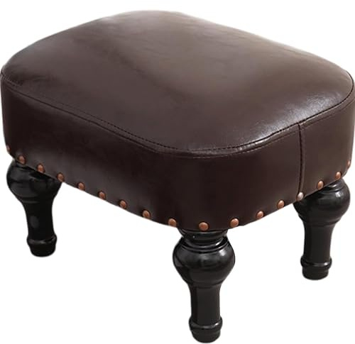 Dark Brown Leather Upholstered Small Footstool - Stylish Wood Foot Rest Stool for Living Room, Sofa, and Lounge - Perfect Accent Furniture for Comfort and Support