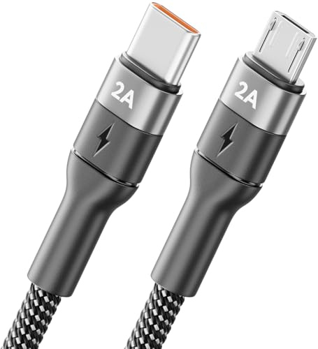 deleyCON 2m Micro USB Kabel USB-C auf Micro-USB Stecker | Ladekabel Datenkabel, Laden & Synchronisieren für Handy, Smartphone, Tablet, Kamera, Navi, Controller usw.