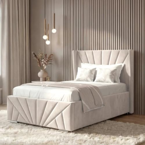 Blisswood Single Ottoman Bed Frame – Upholstered 3ft Bed with Headboard, Wooden Slats & Gas Lift-Up Storage Base, Small Single Bed for Kids Teens Girls or Guest Bedroom (90x190 cm Beige_No Mattress)