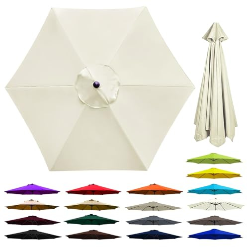 Telo di ricambio per ombrellone da patio, tessuto impermeabile e traspirante, per ombrellone a 6 stecche, ideale per esterni, giardino, mercato, terrazza e cortile