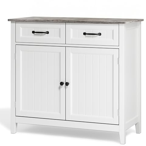 Blishom Küchenbuffet, Beistellschrank mit 2 Schubladen und 2 Türen für Küche, Esszimmer und Wohnzimmer, 90×40×81 cm (Grau)