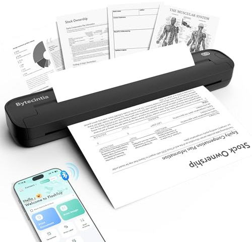 ByteCintia Portable Thermal Printer A4, Inkless Bluetooth, Black